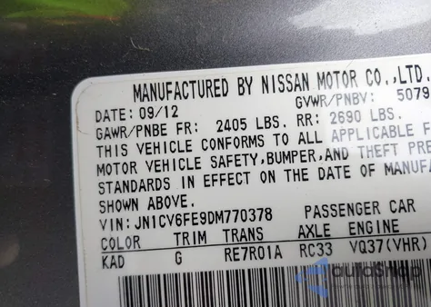 2013 Infiniti G37 from USA, damaged, VIN JN1CV6FE9DM770378